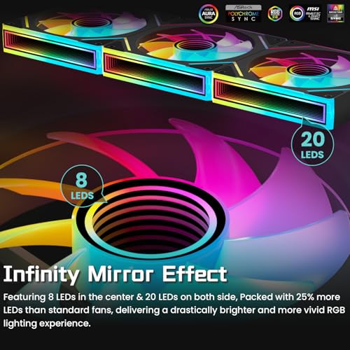Image of 7 Pack 120mm ARGB PC Fans, 4 Forward+3 Reverse, PWM, 28 LED Black | 4 Forward & 3 Reverse Fans for PC Case, 4Pin PWM, 1550 RPM, 28 ARGB LED, Infinity Mirror Lighting, Ideal for Gaming & Cooling