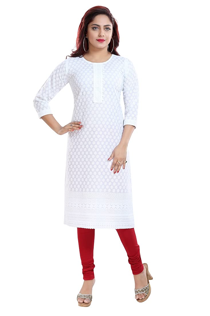 DREAM & DZIRE Women's Chickankari Cotton Regular Kurta For Women.