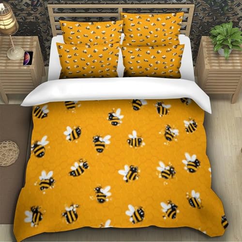 Housse de couette abeille 140x200 parure lit microfibre pour ado - 5