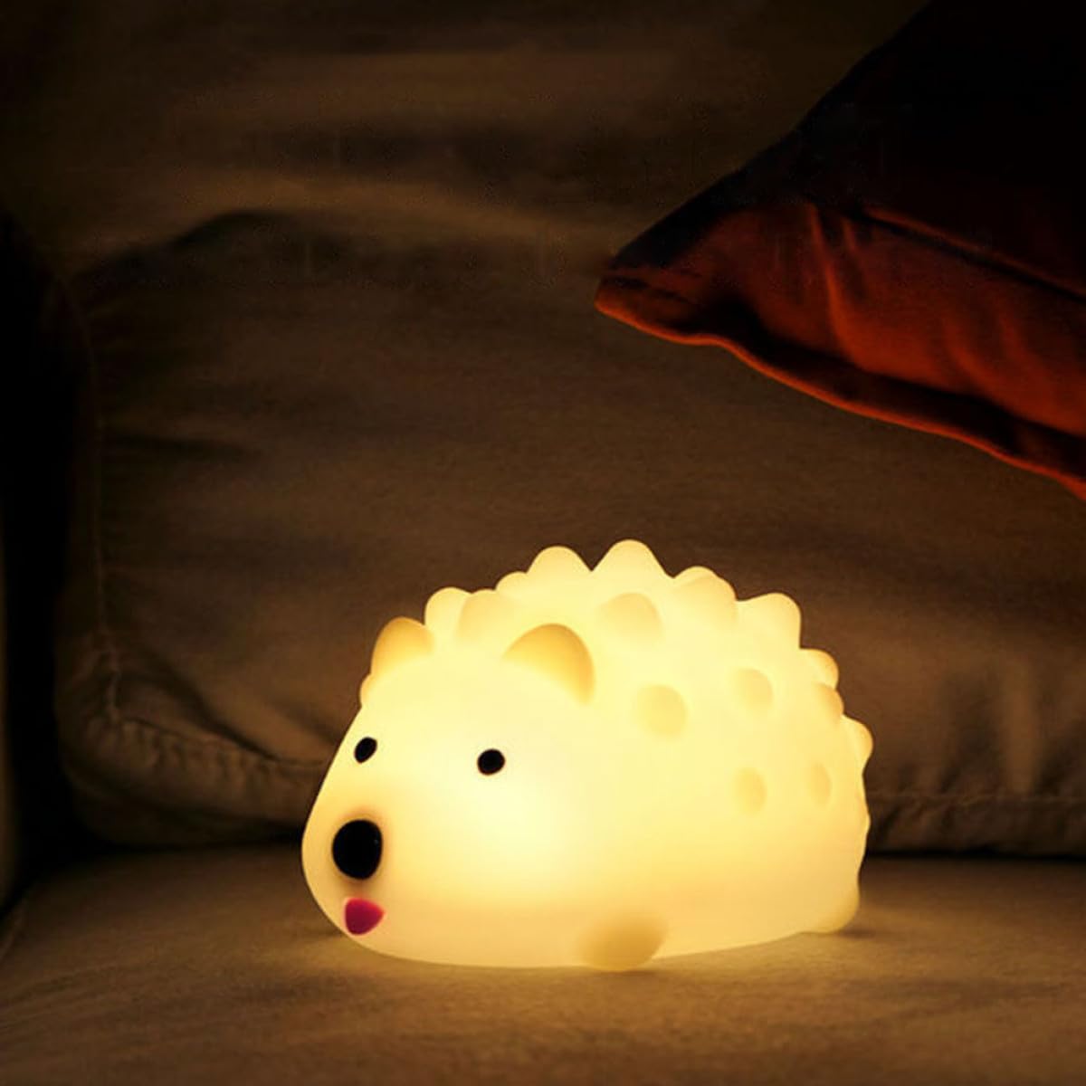 BESPORTBLE Lámpara de Noche USB Sensor Táctil Luz LED Rgb Ajustable Diseño de Erizo de Silicona Suave Lámpara Decorativa para Dormitorio y Habitación Infantil