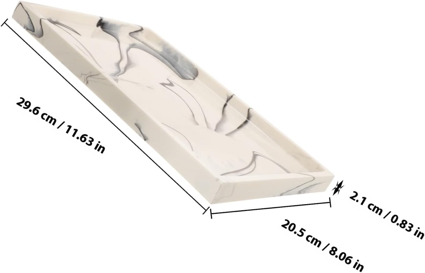 Luxshiny Marble Pattern Vanity Tray Small Resin Storage Organizer for Bathroom Toiletries Cosmetics Display Countertop Sundries Holder 20x30cm