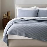 EVERGRACEHOME Cotton Coverlet Set Full Queen Size 3 Pieces, Lightweight Soft Ribbed Matelassé Bedspread Quilt Set, Cozy Oversized Quilted Bedding Set with 2 Pillow Shams for All Seasons, Blue Linen