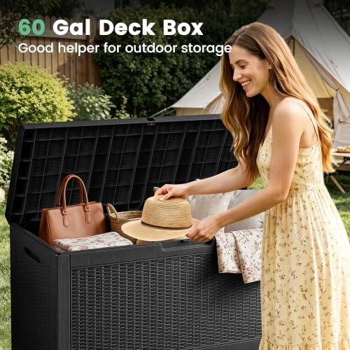 60 Gallon Outdoor Storage Box, Waterproof Lockable Resin with Side Handles by Trygoal - Used condition - Image 2