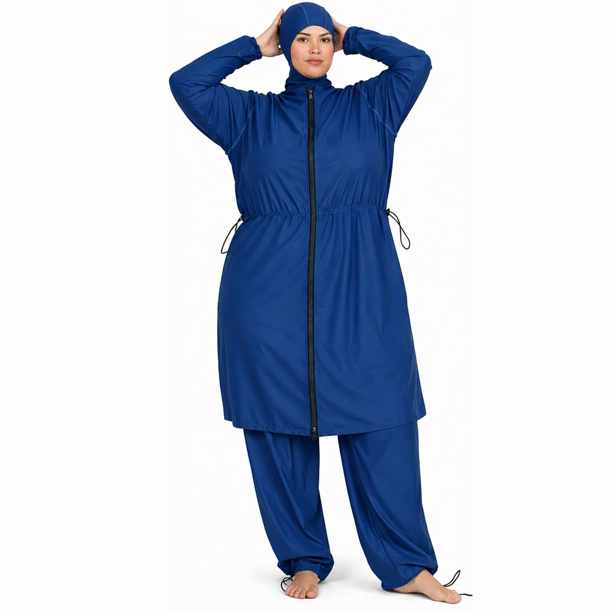 Burkini - Costume da bagno lungo con Hijab da bagno, taglia modesta, 4 pezzi, con cerniera