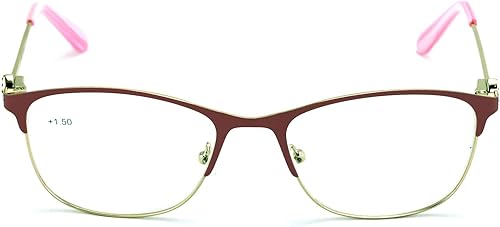 Miniatura 5 de V.W.E. Gafas de lectura con montura óptica de media montura para mujer, diamantes de imitación, lentes transparentes, lentes de metal, color dorado