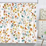 Bonhause Boho Floral Shower Curtain, Colorful Leaves Birds Watercolor Bathroom Decor 72 x 72 Inch Polyester Fabric Waterproof Bath Curtain with 12 Hooks
