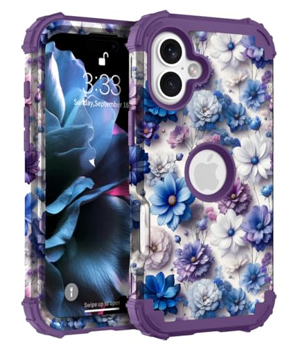 Hocase Heavy Duty Case for iPhone 17 6.3"", Blue Purple Flowers