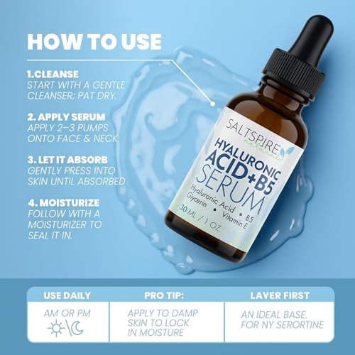 Image of Hyaluronic Acid + B5 Serum - Deep Hydrating Face Serum with Glycerin & Vitamin E | Plumps Skin, Smooths Fine Lines & Restores Moisture | 30 mL / 1 oz