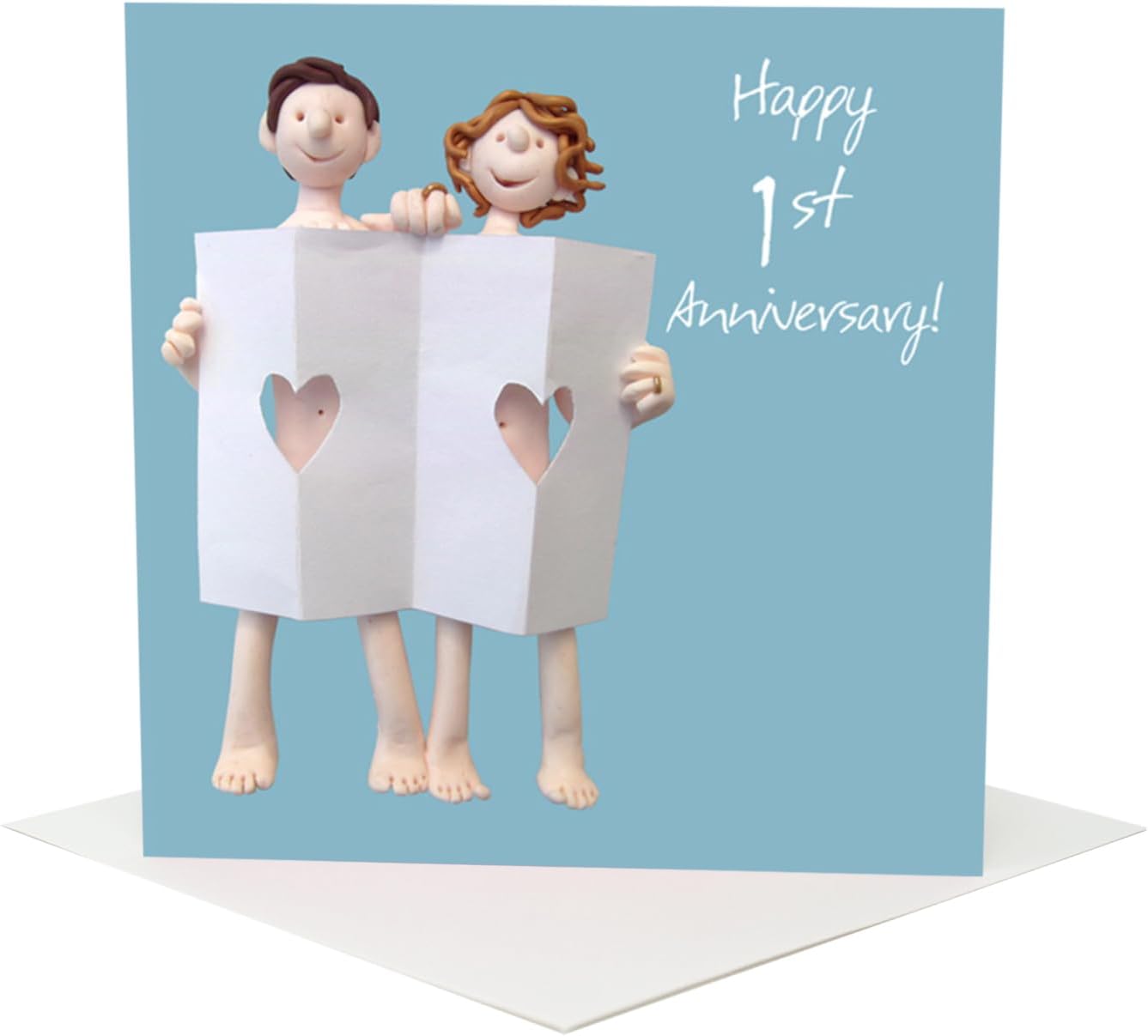 Holy Mackerel funny 1st wedding anniversary card, paper anniversary greeting card for husband wife partner couple, humorous first anniversary milestone card, 15 cm square with envelope