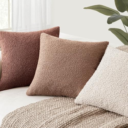Image of Foindtower Pack of 2 Textured Boucle Throw Pillow Covers Accent Solid Decorative Lumbar Pillow Cases Cozy Couch Cushion Case for Chair Sofa Bedroom Living Room Home Decor 12x20 Inch Dusty Orange Hazel
