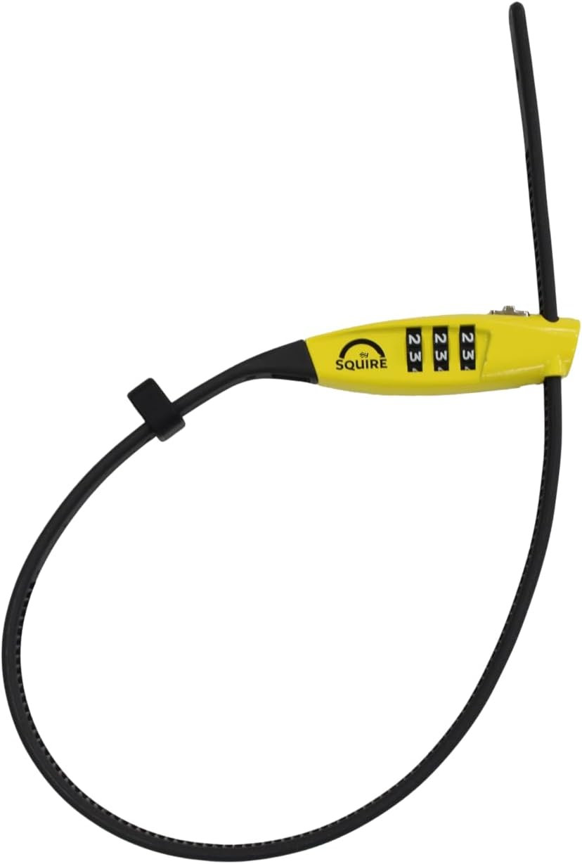 Squire Straplok Combi 10 Combination Bike Lock – Lightweight, Yellow | 3 oz zip-tie cable lock, 3-wheel combo – for bikes, helmets & luggage at campus racks & cafe stops
