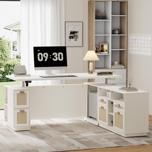 L-Shaped Adjustable Standing Desk with Storage