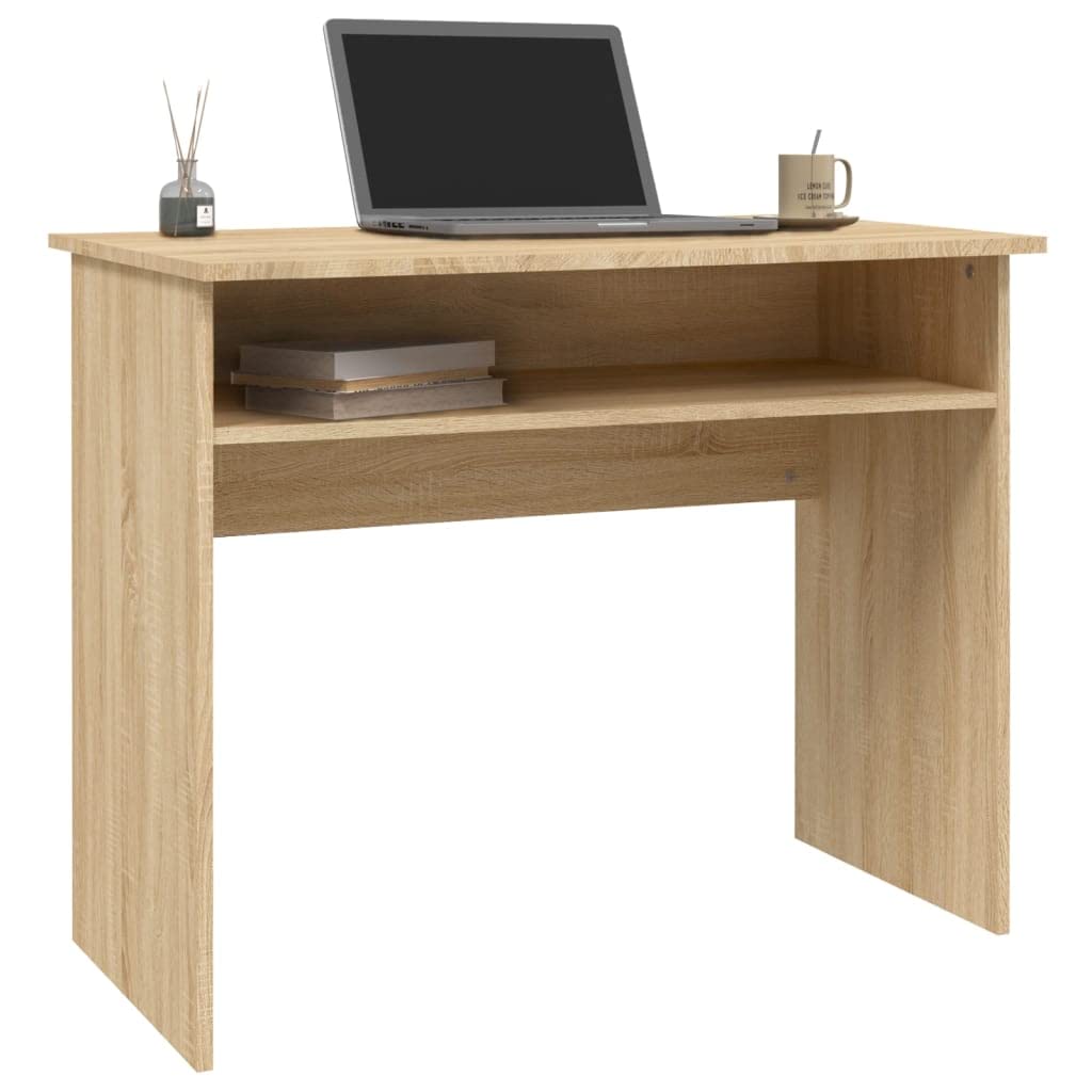 Scrivania in rovere Sonoma, 90 x 50 x 74 cm, con vano portaoggetti, salvaspazio, per ufficio, casa, camera dei bambini e ragazzi, postazione di lavoro per PC, ergonomica e facile da pulire