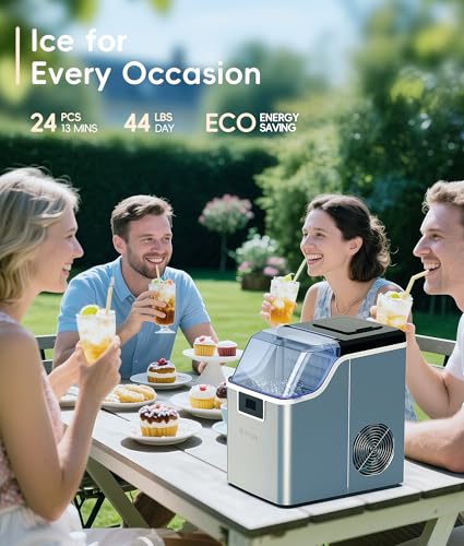 ecozy Ice Cube Maker Countertop, 45 lbs Per Day Ice Machine, 24 Cubes Ready in 13 Mins, Self-Cleaning Function, Perfect for Home Kitchen Bar Party Office, Stainless Steel
