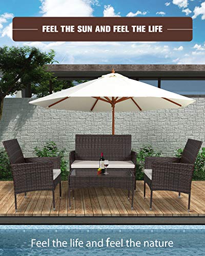image for MIERES Patio Furniture Sets 4 Pieces-Sturdy Wicker Outdoor Indoor Conv
