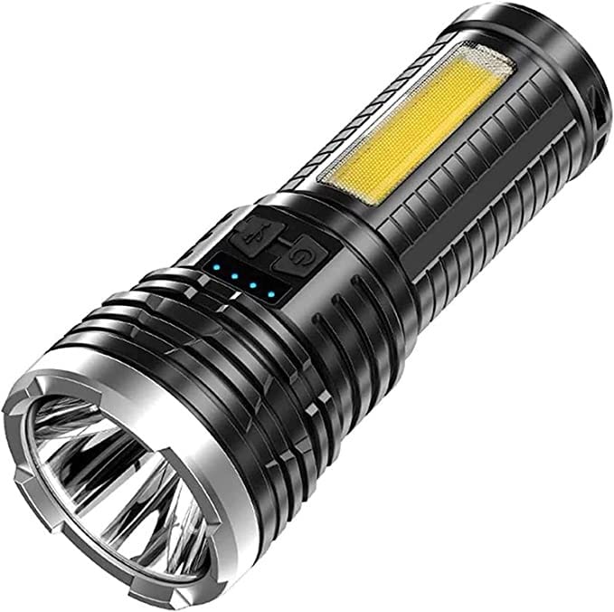 Linterna de Mano LED, Linterna de Alto Lumen Recargable por USB con luz Lateral COB, Resistente al Agua IPX6, 4 Modos de iluminación, luz de antorcha con Zoom for Acampar
