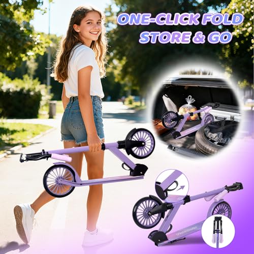 Image of Nattork Kick Scooter for Age 6+ Kids Teens Adults, Max Load 240 LBS, Adjustable Height Foldable with 8 inch Large Wheels, Anti-Shock Suspension
