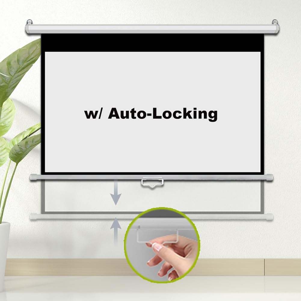 Schermo per proiettore Manuale Retrattile da 100 Pollici, Schermo cinematografico da Parete da 60 Pollici con Blocco Automatico per Home Theater da Interno(92 inch 16: 9)