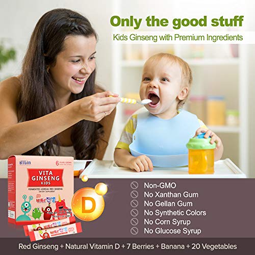 Btgin Vita Ginseng Kids, Vitamin D, 7 Berries, Banana, 20 Vegetables, Milk Powder For Immune Support, Focus And Memory Boost, 30 Packets (1Set) #TOP1