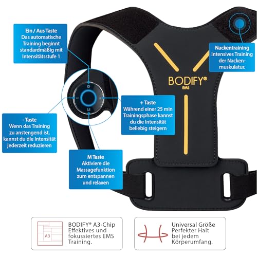Bodify® EMS Nackentrainer Pro - Gezielte Stimulation der Nacken Muskulatur! - Muskelaufbau und verbesserte Haltung - EMS Training - Nackenmuskeltrainer - für Männer und Frauen DAS ORIGINAL
