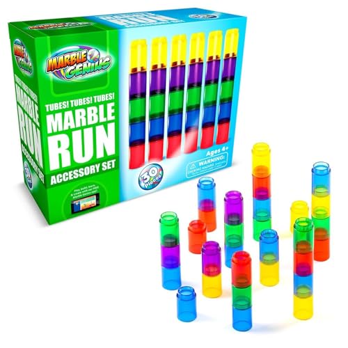 Marble Genius Tubes, 30pcs Marble Run Accessory Set for Kids Ages 4+, Fun Building & Learning Educational Construction Add-on Kit for Teens STEM