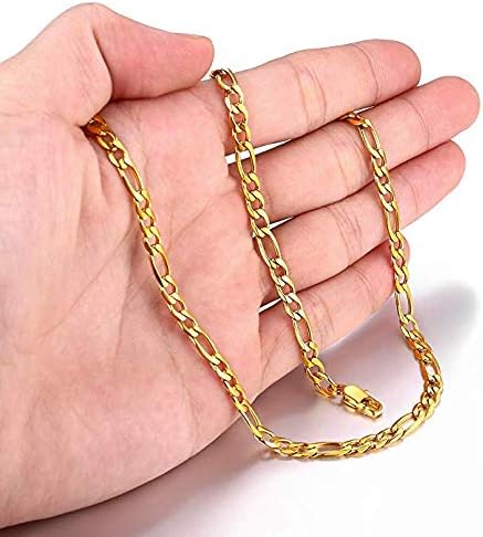 Gold Figaro Link Chain Necklace for Men Women & Teens Boys 18K Gold Plated Stainless Steel Necklace,Fashion Jewelry,Wear Alone or with Pendant,18-26 Inch - Image 3
