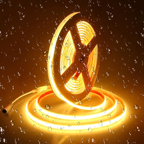 ALITOVE COB ledstrip, 5 m, zelfklevend, warmwit, 3000 K, voor buiten, waterdicht, 240 leds/m, DC 24 V, voor slaapkamer, huis, tuin, terras (geen adapter en controller)