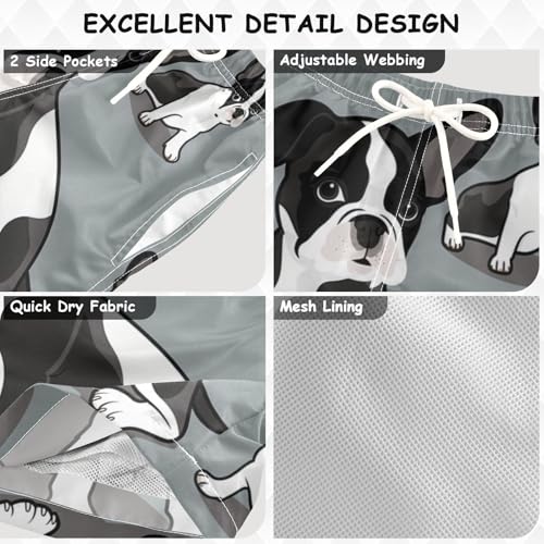 Pigsaly Boys Swim Trunks Cartoon Three Boston Terrier Dog Boys Board Shorts Swimsuit Swimwear Summer Bathing Suit 5T Multicolor3
