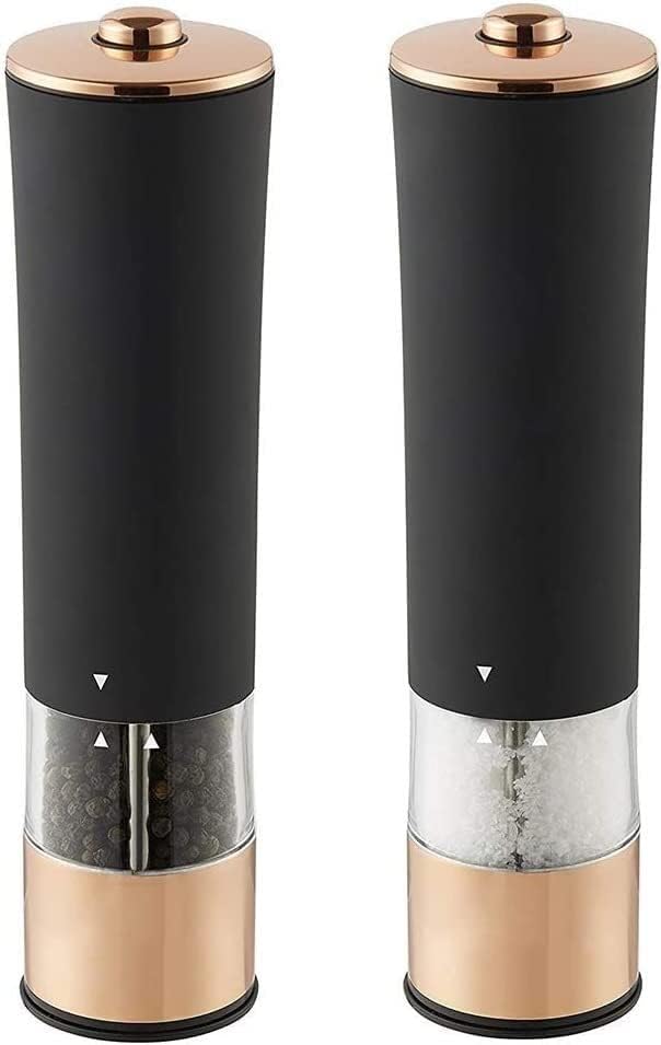 Molinillo de sal y pimienta, molinillo eléctrico de sal y pimienta, acero inoxidable, cuerpo suave al tacto, grosor ajustable con luz, blanco