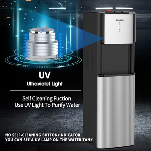 Image of Self Cleaning Bottom Load Water Cooler Dispenser for 3-5 Gallon Bottles,Hot Cold and Room, Child Safety Lock, LED Display with Empty Bottle Alert, Perfect for Home, Stainless Steel