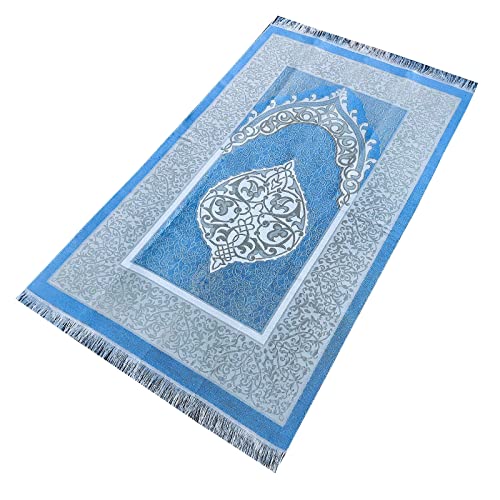 bazachi Mihrab Taffeta Portable Ottoman Prayer Mat/Rug - Made In Turkey (Baby Blue)