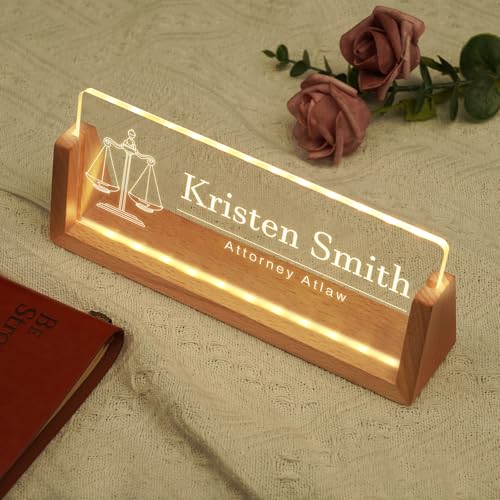 Image of Custom Name Plate for Desk, Personalized Light Up Acrylic Desk Name Plate, Personalized Office Gifts for Lawyer Coworkers, Employee Appreciation GIfts, Office Decor for Women Men (Design12-Lawyer)