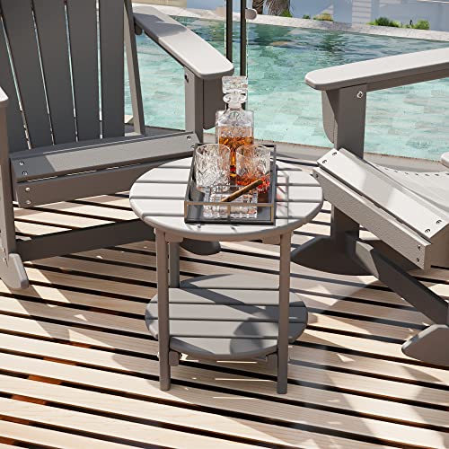 Sundale-Outdoor-18-Round-Small-Side-Table-Patio-Adirondack-End-Table-2-Tier-Outside-Table-for-Pool-Garden-Beach-Grey Sundale Outdoor 18 Round Small Side Table Patio Adirondack End Table 2 Tier Outside Table for Pool Garden Beach Grey