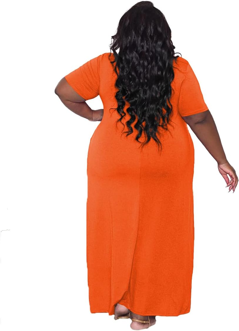 TOPSRANI Womens Plus Size Maxi Dresses for Women Oversize Casual Short Sleeve V Neck Loose Plain Solid Trendy Summer Dress - Image 3