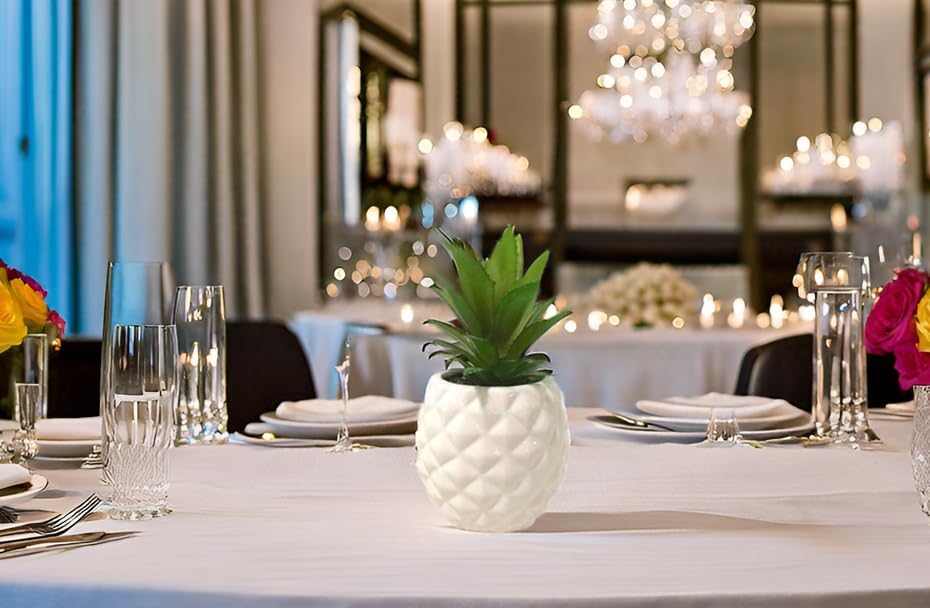 White Porcelain Pineapple Ananas Faux Plant Potted Artificial Succulent 7.8" Home Office Bathroom Tabletop Shelf Kitchen Decoration - Image 5