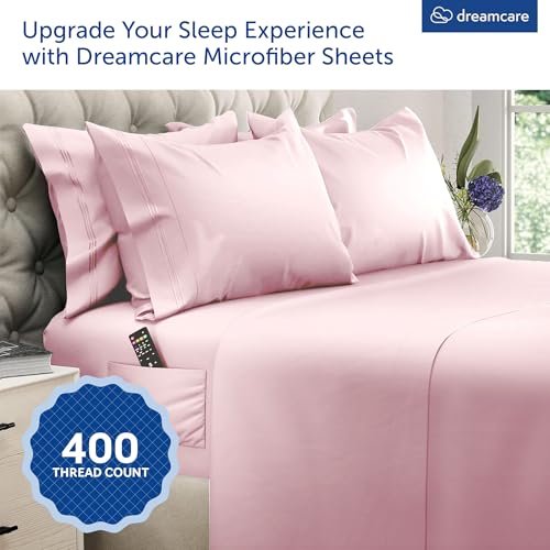 Image of DREAMCARE King Size Sheets Set - 6 pcs Breathable Cooling Sheets King Size | up to 21 inch Extra Deep Pocket King Sheet Set with Side Pockets - Extra Soft 100% Double Brushed Hotel Luxury Bedding - Pink
