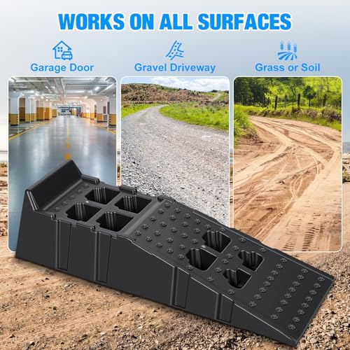Juego de Rampas Plásticas para Autos de 12" de Ancho, Capacidad 13000 lb, Rampa para Servicio Vehicular, Elevación de 8.6 Pulgadas, Uso Pesado para Mantenimiento de Cambio de Aceite en Garage (Negro) miniatura 7