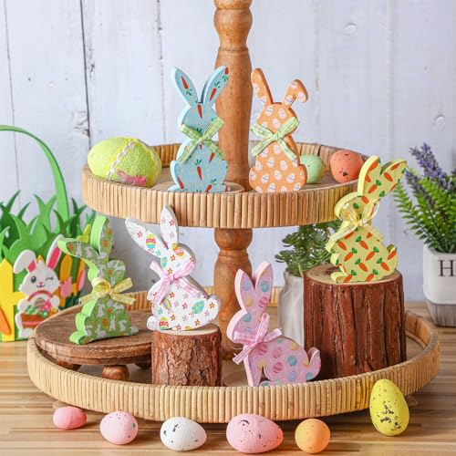 Lapin de Pâques en bois déco de fête autoportante avec corde de jute x6 - 7
