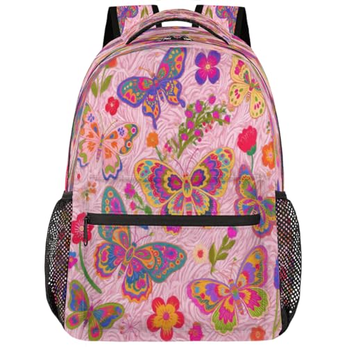 Mochila escolar ligera con estampado de mariposas y compartimento acolchado para laptop de 15.6"
