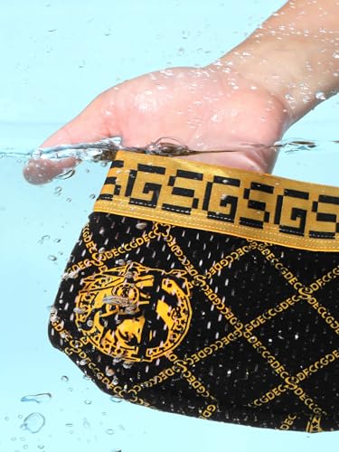 Gift Boxed Men's Underwear Boxer Briefs, Ice Silk Trunks Shorts Underpants, Wicking Breathable Luxury Black Gold4