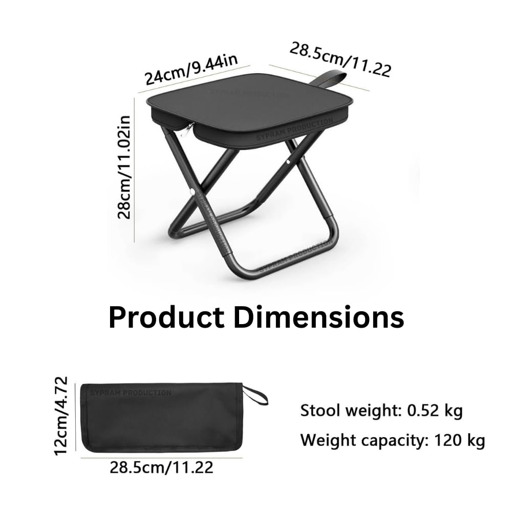 SYPRAM PRODUCTION Folding Stool Chair, Camping Stool, Portable Folding Stool with Carry Bag, Ultra-Light Outdoor Folding Chair for Tent, Traveling, Hiking, Camping (Black) 2