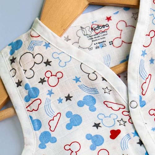 Image of Kidbea Newborn Baby Jhabla Muslin Cotton Clothes for Boys & Girls | Soft Breathable, Cute Printed Sleeveless Baby Wear with Button Closure