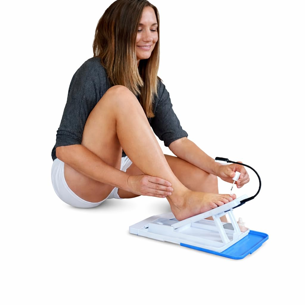 Standard Home Pedicure Assistant with LED Task Light – Adjustable Foot Rest for Easy At-Home Pedicures, Ergonomic Toenail Grooming Stand, Compact Foldable Design