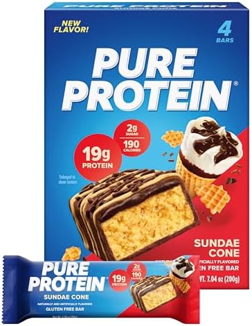 Pure Protein Sundae Cone Protein Bars, 19g Protein, Gluten Free, 4 Ct