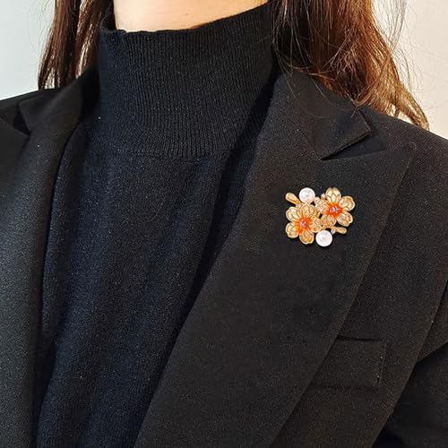 Image of Rhinestone Flower Brooch 18K Gold Plated Flower Floral Brooch Elegant Pearl Lapel Pin Costume Jewelry Thanksgiving Day Birthday Wedding Gifts for Mom Wife