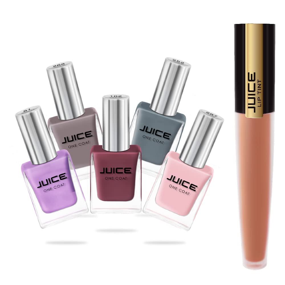 JUICE NAIL PAINT COMBO BLUE-81, DUSTY CORAL-102, THUNDER SKY-252, PINK-287, BROWN-288 & LIQUID LIPSTICK HOT CHOCOLATE M-74 | WATERPROOF & LONG LASTING | COMBO OF 6-image-19