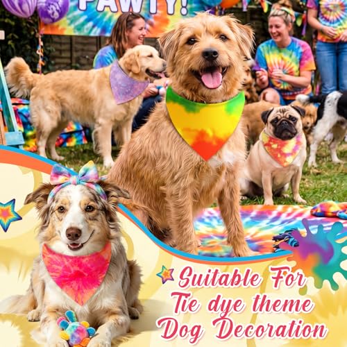 Image of Abbylike 50 Pieces Tie Dye Dog Bandanas Bulk Colorful Hippie Pattern Dog Bandanas for Dogs Triangle Kerchief Scarf Bibs Set for Pets Summer Party Costume Accessories, 25 Styles (25.6 x 17.7 x 17.7)