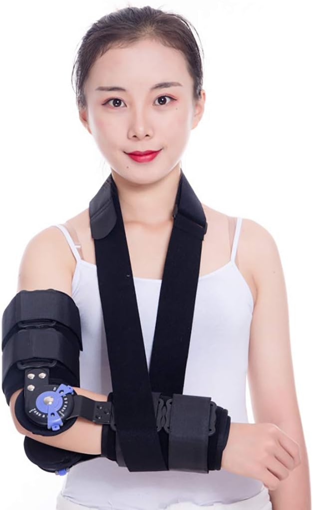 Hinged ROM Elbow Brace with Strap, Adjustable Post Op Elbow Brace Stabilizer Splint Arm Injury Recovery Support