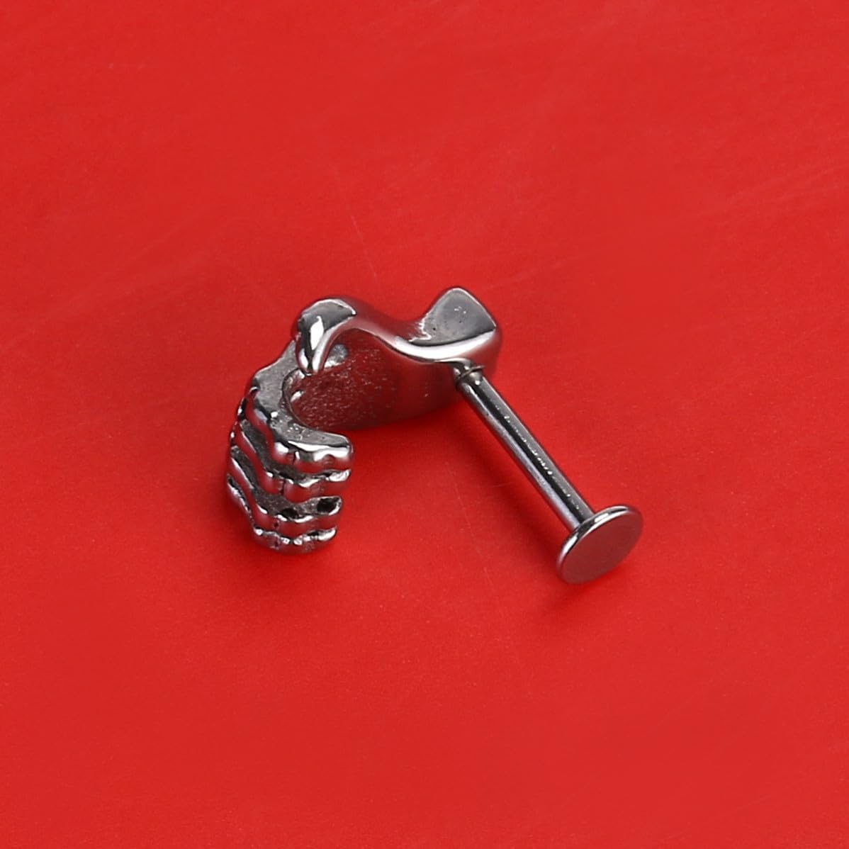 NOLITOY Stainless Steel Skeleton Hand Lip Piercing Studs Silver
