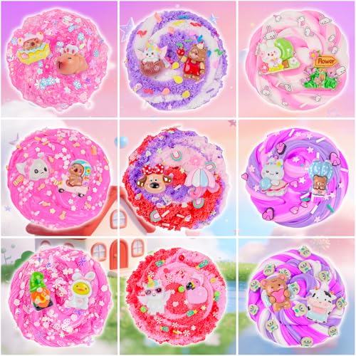 Image of 12 Pack Slimes, Pink Slime Kids, Clear Butter Cloud Slime kit for Girls Ages 8-12, for Kids Slime Party Favors Goodie Bag Easter Basket Stuffers, 4 5 6 7 8 9 10 Year Old Girl Birthday Gift Cute Stuff
